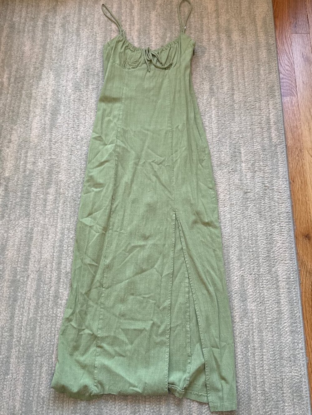 Green maxi dress with tie up detail